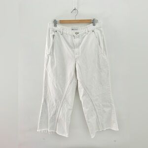 ZARA Wide Leg White Jeans Size‎ 10 Unique Seam Insert Western Coastal Cowgirl